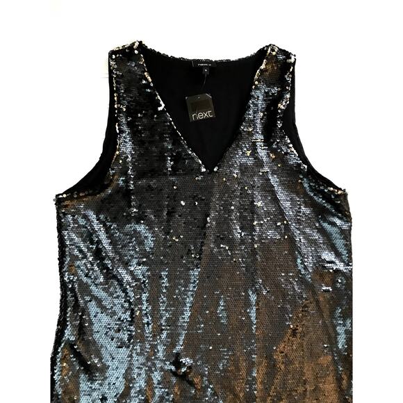 NEXT Black Silver Sequins Sleeveless Mini Party Dress Womens Plus Size 16 - Picture 2 of 7